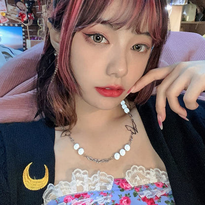 Rockyu ネックレス レディース 蝶々 パール シルバー チェーン 長さ50cm+5cm チタン 金属アレルギー対応 可愛い ブリンブリン アクセサリー