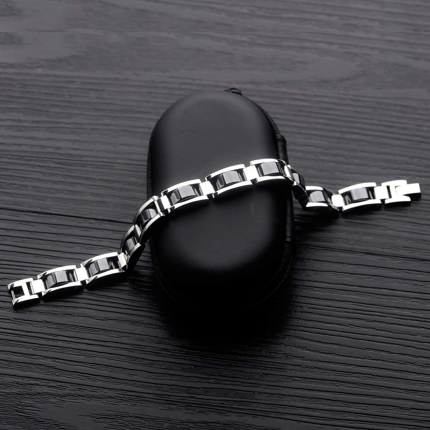 Rockyu メンズ磁気ブレスレット チタン＆ゲルマニウム 静電気除去 シルバー 12mm幅