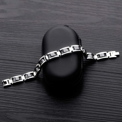 Rockyu メンズ磁気ブレスレット チタン＆ゲルマニウム 静電気除去 シルバー 12mm幅