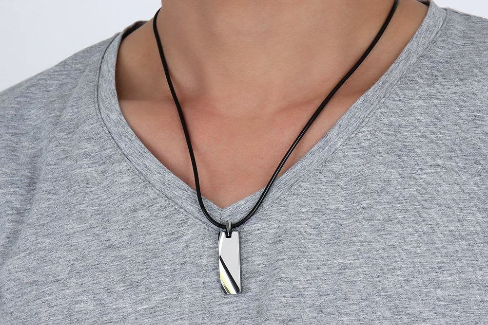 Rockyu ネックレス メンズ タングステン 幾何プレート ミラー仕上げ