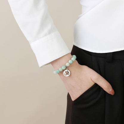 Rockyu レディース 天然石ブレスレット 蓮花・生命の樹・オームモチーフ ステンレスペンダント 金属アレルギー対応