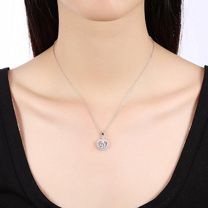 Rockyu ネックレス レディース シルバー925 一粒ジルコニア ハートペンダント