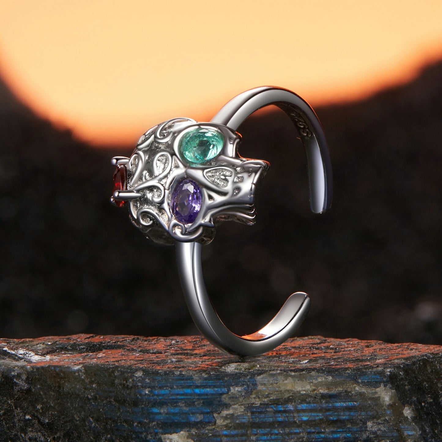 Rockyu シルバー925 スカルリング レディース フリーサイズ ホラー＆ジュエリーデザイン