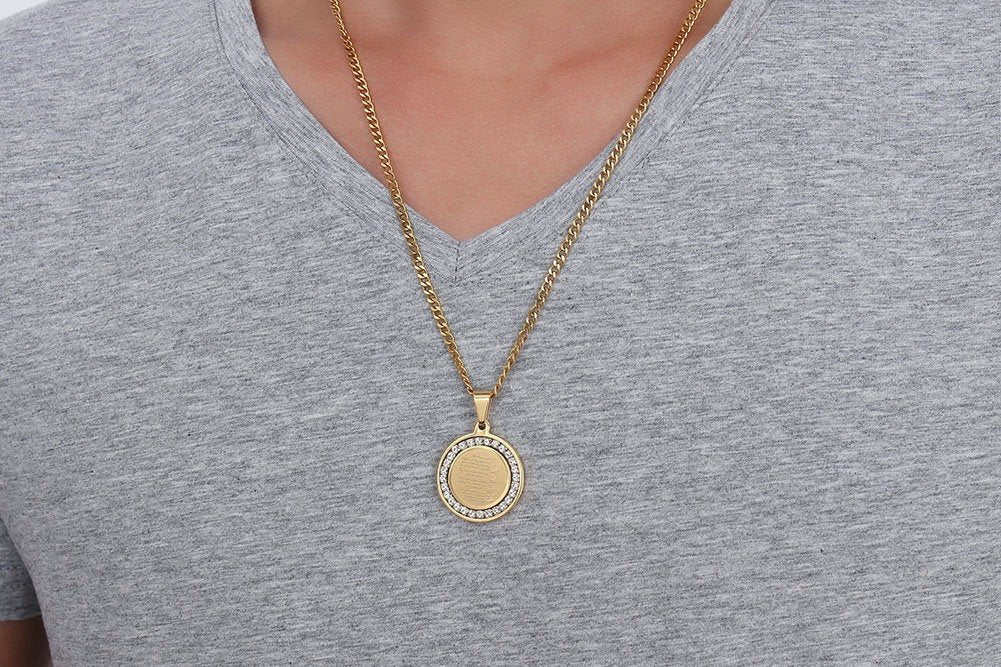 Rockyu 真経ラウンドコインネックレス【18金仕上げ・メンズペンダント】