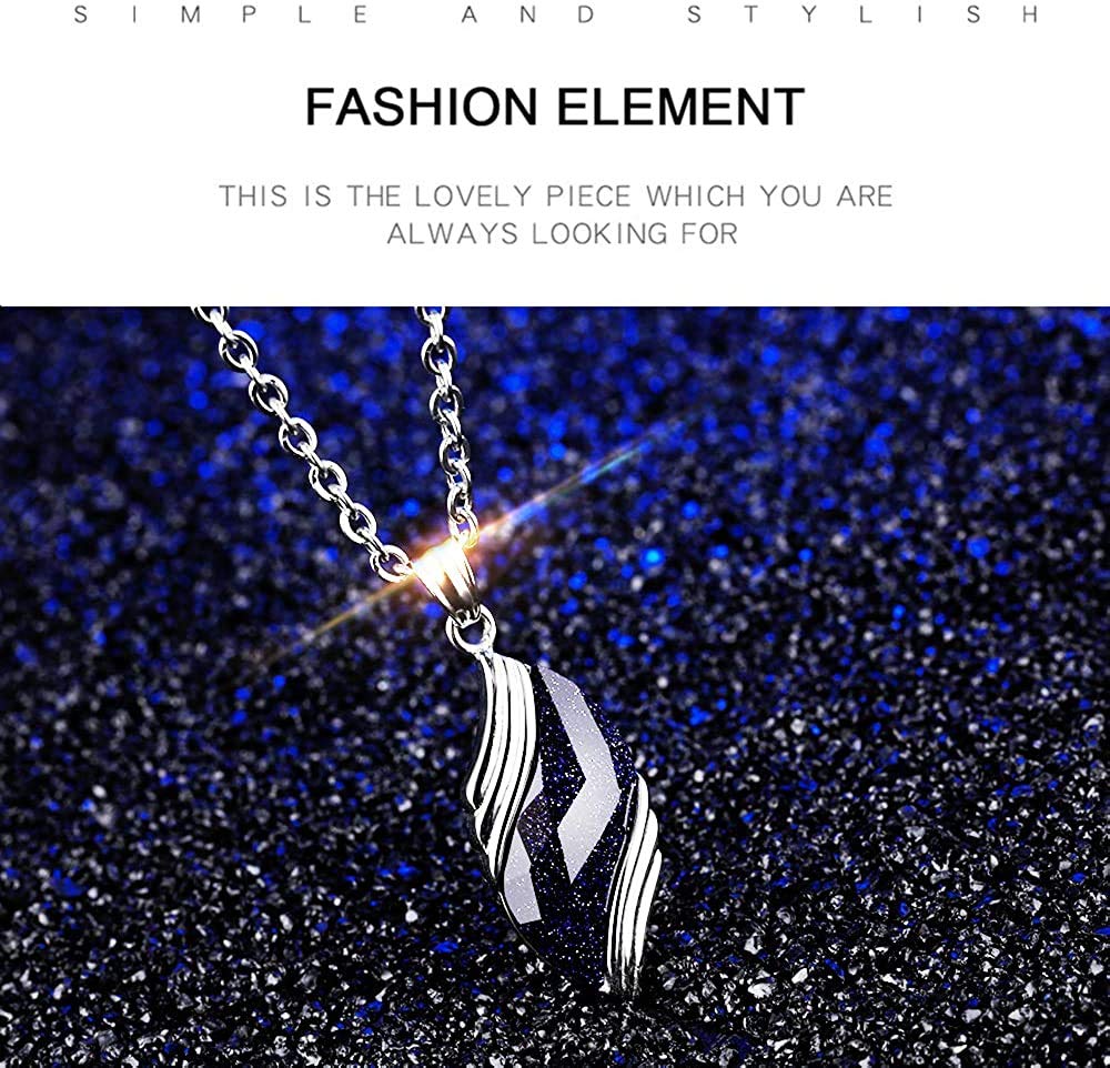 Rockyu ジュエリー チタン製 葉型ネックレス メンズ＆レディース兼用 シンプル青サファイア