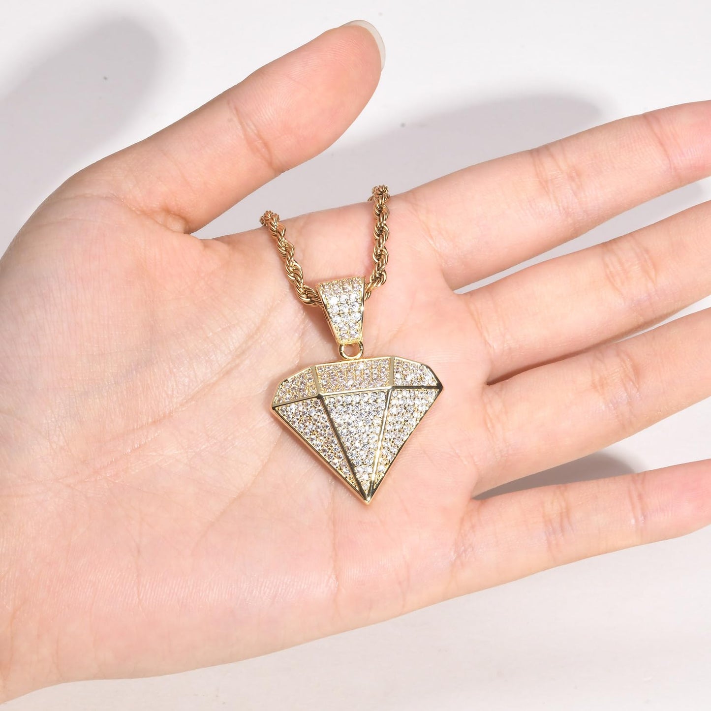 CZダイヤペンダントネックレス｜メンズ ヒップホップ ゴールド ロープチェーン付き