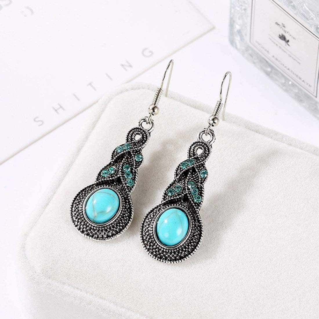 Rockyu ピアス レディース ターコイズ 雫型 揺れる 緑松石 両耳用 アクセサリー