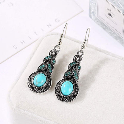 Rockyu ピアス レディース ターコイズ 雫型 揺れる 緑松石 両耳用 アクセサリー