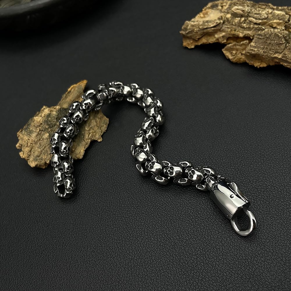 Rockyu ブレスレット メンズ シルバー ドクロチェーン ステンレス 金属アレルギー対応