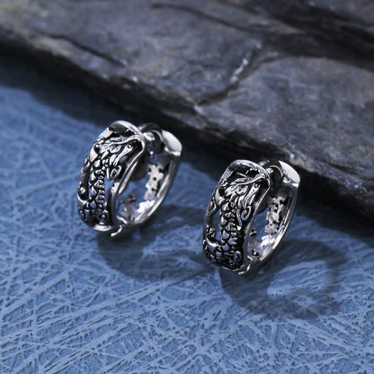 Rockyu メンズ シルバー フープピアス ステンレス鋼 金属アレルギー対応 ヴィンテージチェーン デザインリング