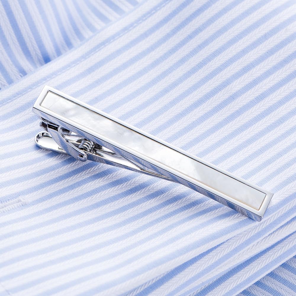 Rockyu 白蝶貝タイピン＆カフスセット｜ラウンドデザイン×ビジネス＆フォーマル対応