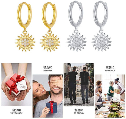 Rockyu ピアス レディース フープ 太陽 向日葵 18金 CZジルコニア シルバー925