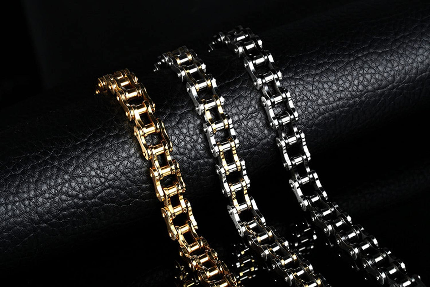 Rockyu バイクチェーン風ブレスレット メンズ ステンレス製 重厚デザイン 12mm幅