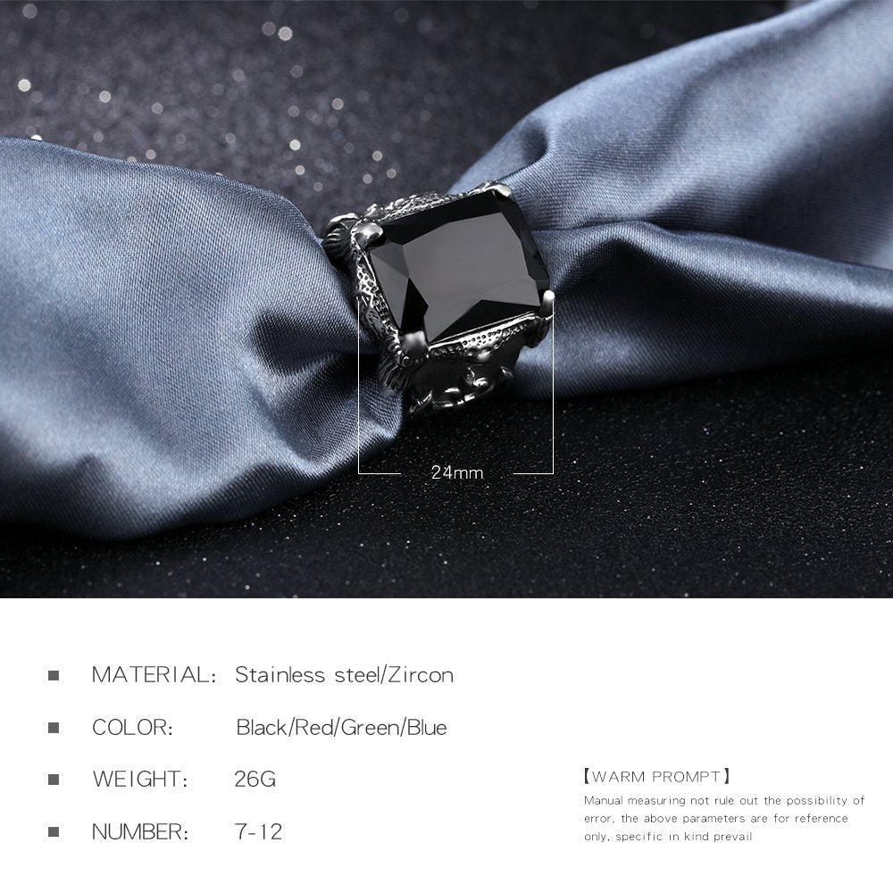 Rockyu ステンレスリング メンズ 幅広 ごつめデザイン ビンテージ風 宝石風ストーン リング