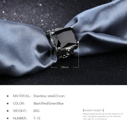 Rockyu ステンレスリング メンズ 幅広 ごつめデザイン ビンテージ風 宝石風ストーン リング