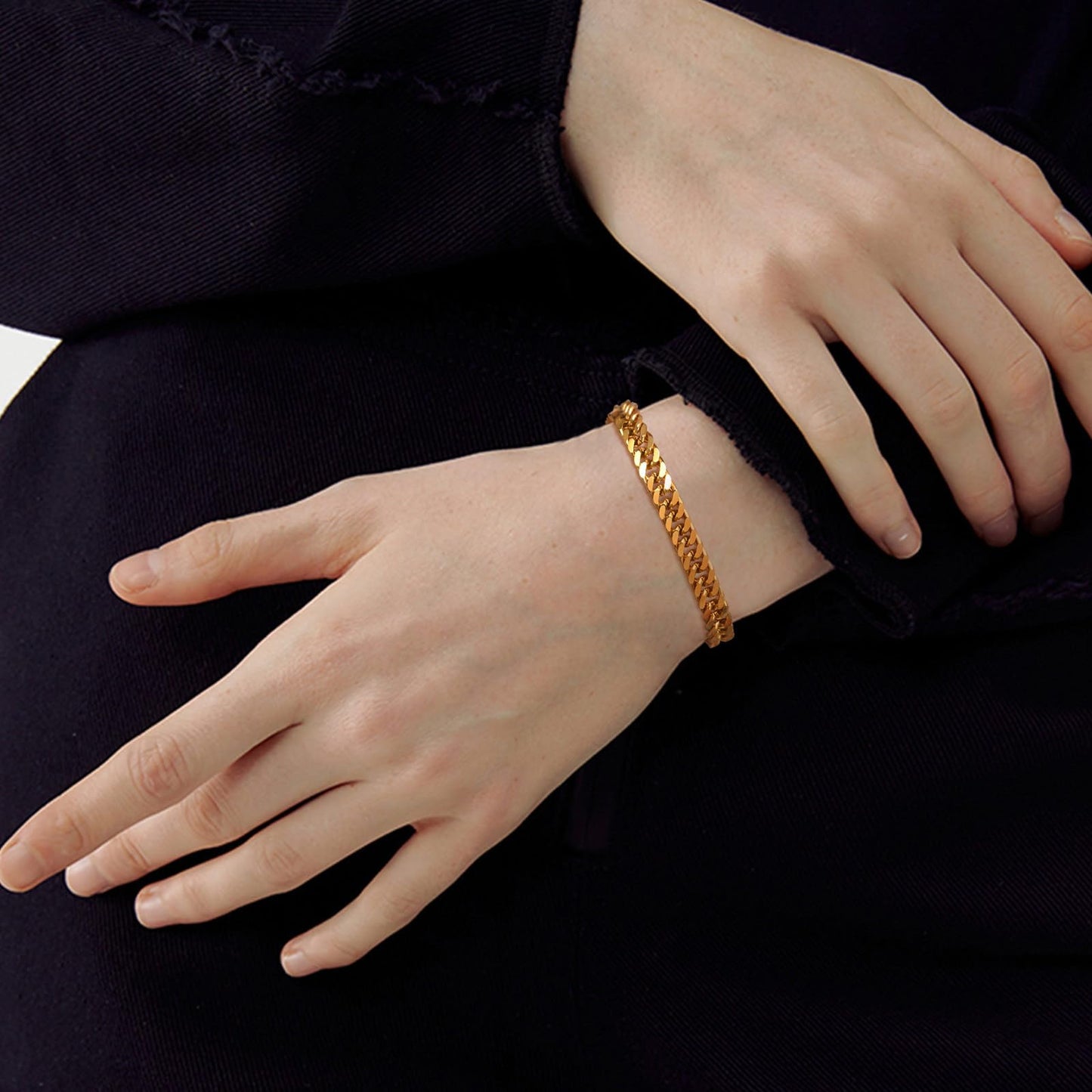 Rockyu レディース キューバンチェーンブレスレット｜ステンレス製 喜平チェーン 16.5cm｜ゴールド＆シルバー 金属アレルギー対応