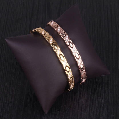 Rockyu チタン磁気ブレスレット レディース ジルコニア付 ゴールド／ピンクゴールド