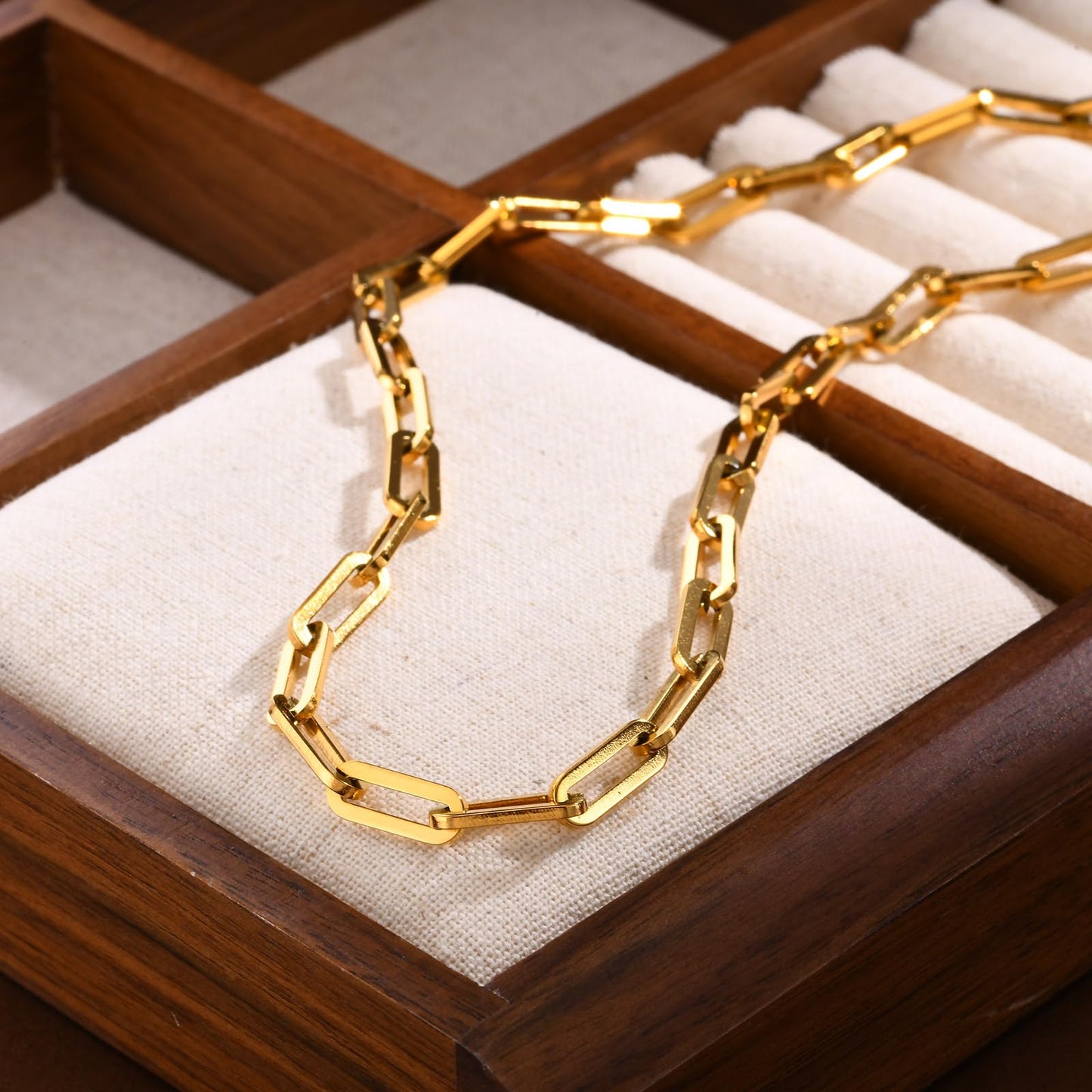 Rockyu ネックレス レディース メンズ ペーパークリップチェーン 幅0.5cm 長さ40〜45cm ゴールド/シルバー