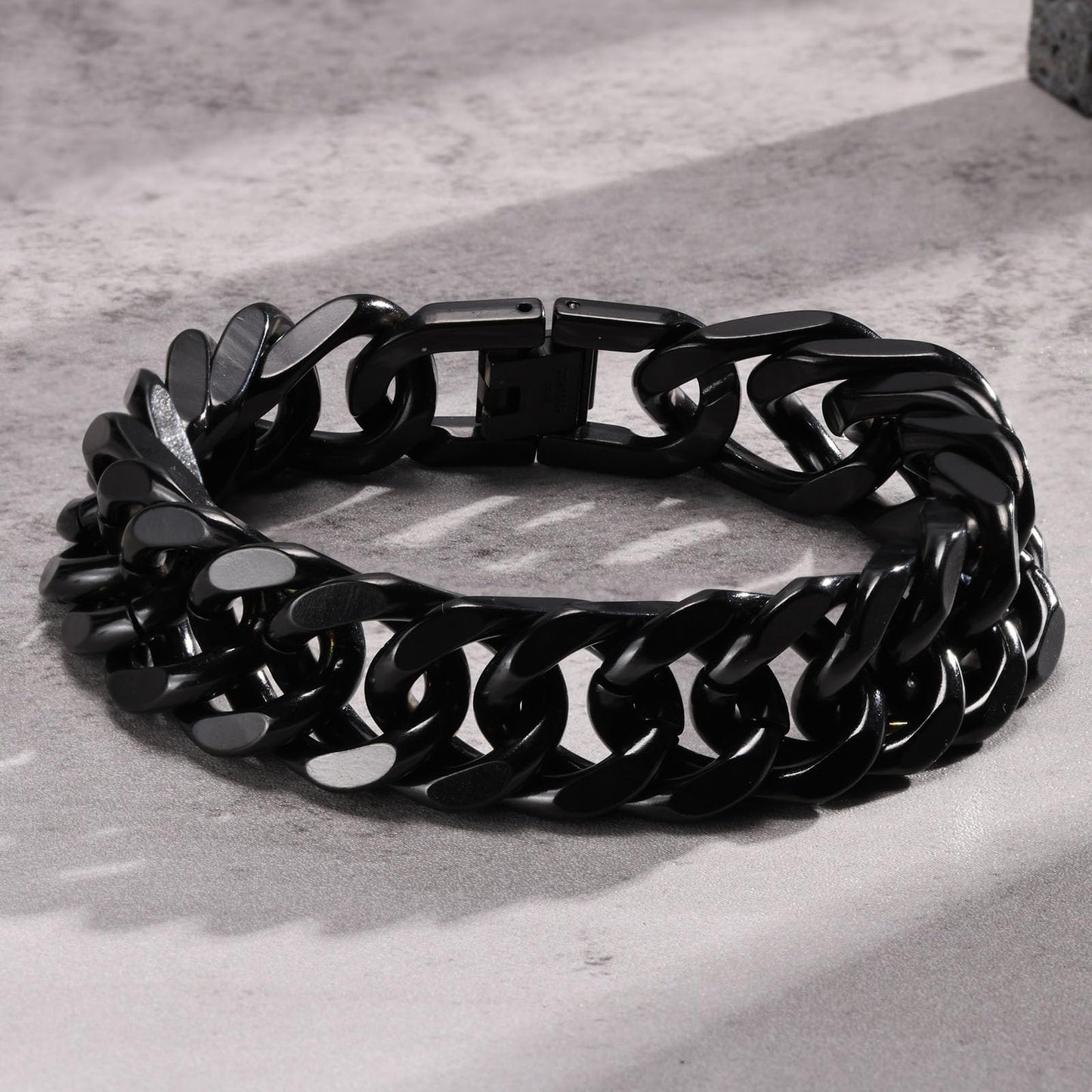 Rockyu メンズ 喜平チェーンブレスレット 太め ステンレス 黒・シルバー・ゴールド 金属アレルギー対応