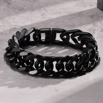 Rockyu メンズ 喜平チェーンブレスレット 太め ステンレス 黒・シルバー・ゴールド 金属アレルギー対応