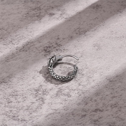 Rockyu ピアス メンズ 竜頭モチーフ フープ ステンレス シルバー 金属アレルギー対応 片耳用