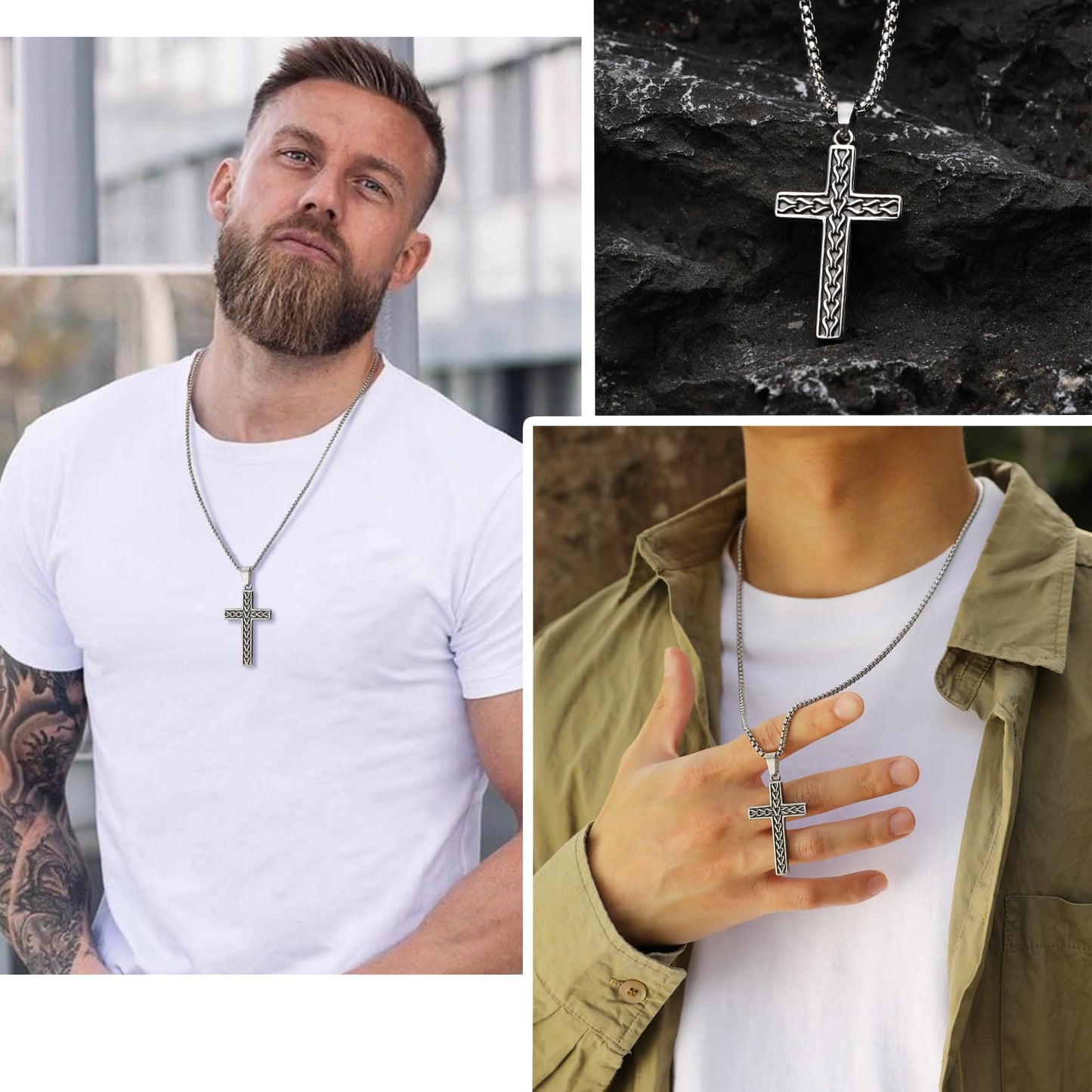 Rockyu ステンレス ヴィンテージクロス メンズネックレス ペンダント