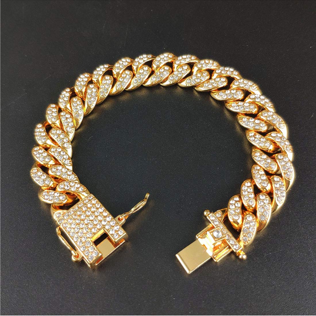 Rockyu 12mm キューバンチェーンブレスレット メンズ – ジルコニア煌めく喜平チェーン（全6種）
