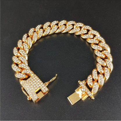 Rockyu 12mm キューバンチェーンブレスレット メンズ – ジルコニア煌めく喜平チェーン（全6種）