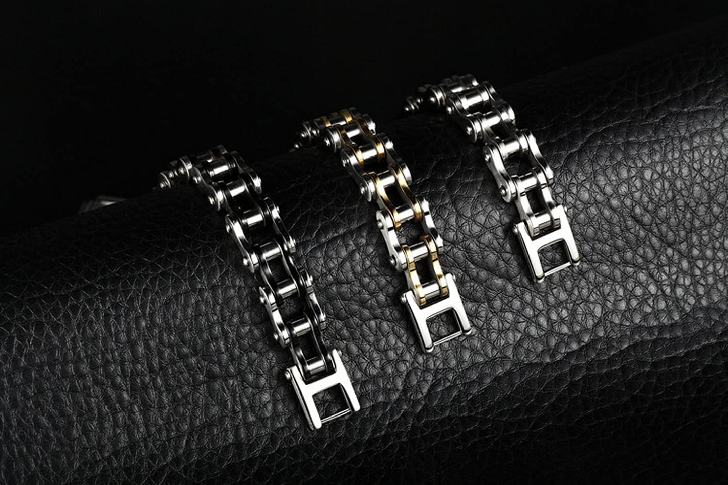 Rockyu バイクチェーン風ブレスレット メンズ ステンレス製 重厚デザイン 12mm幅