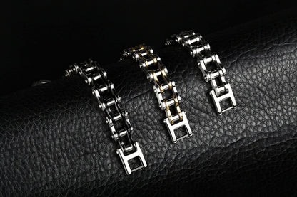 Rockyu バイクチェーン風ブレスレット メンズ ステンレス製 重厚デザイン 12mm幅