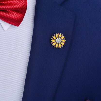 Rockyu ひまわりラペルピン メンズ ゴールド シルバー サンフラワー ピンブローチ フォーマル アクセサリー 結婚式 ビジネス 誕生日 プレゼント