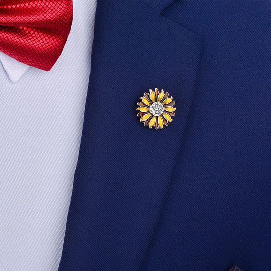 Rockyu ひまわりラペルピン メンズ ゴールド シルバー サンフラワー ピンブローチ フォーマル アクセサリー 結婚式 ビジネス 誕生日 プレゼント