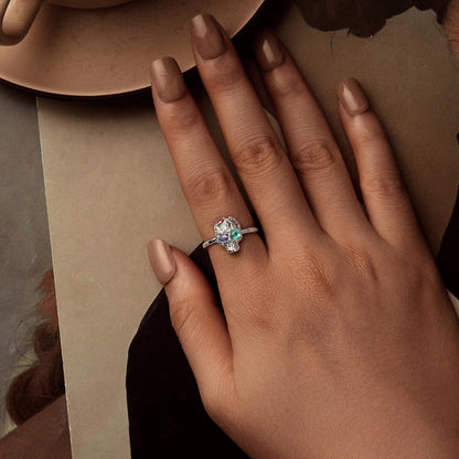 Rockyu シルバー925 スカルリング レディース フリーサイズ ホラー＆ジュエリーデザイン