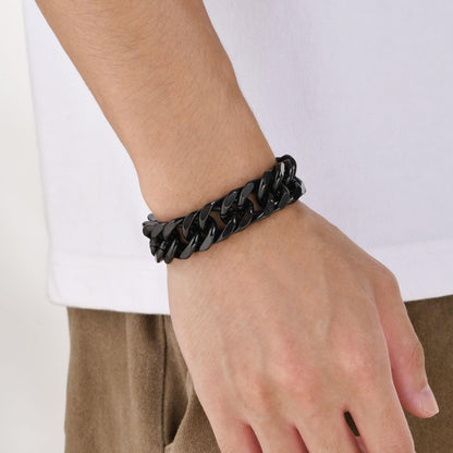 Rockyu メンズ 喜平チェーンブレスレット 太め ステンレス 黒・シルバー・ゴールド 金属アレルギー対応