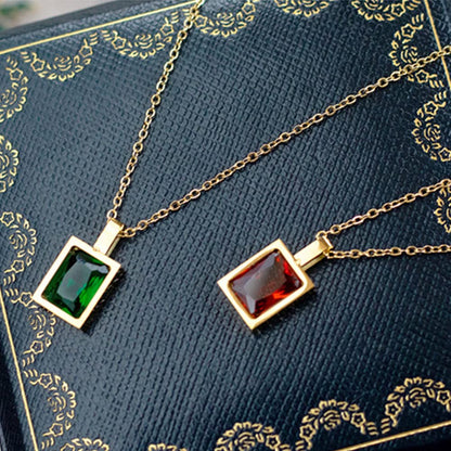 Rockyu ネックレス レディース 四角形ペンダント ゴールド ジルコニア 18金仕上げ 細チェーン