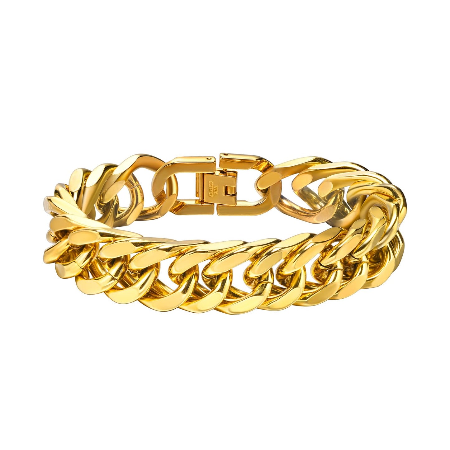 Rockyu メンズ 喜平チェーンブレスレット 太め ステンレス 黒・シルバー・ゴールド 金属アレルギー対応