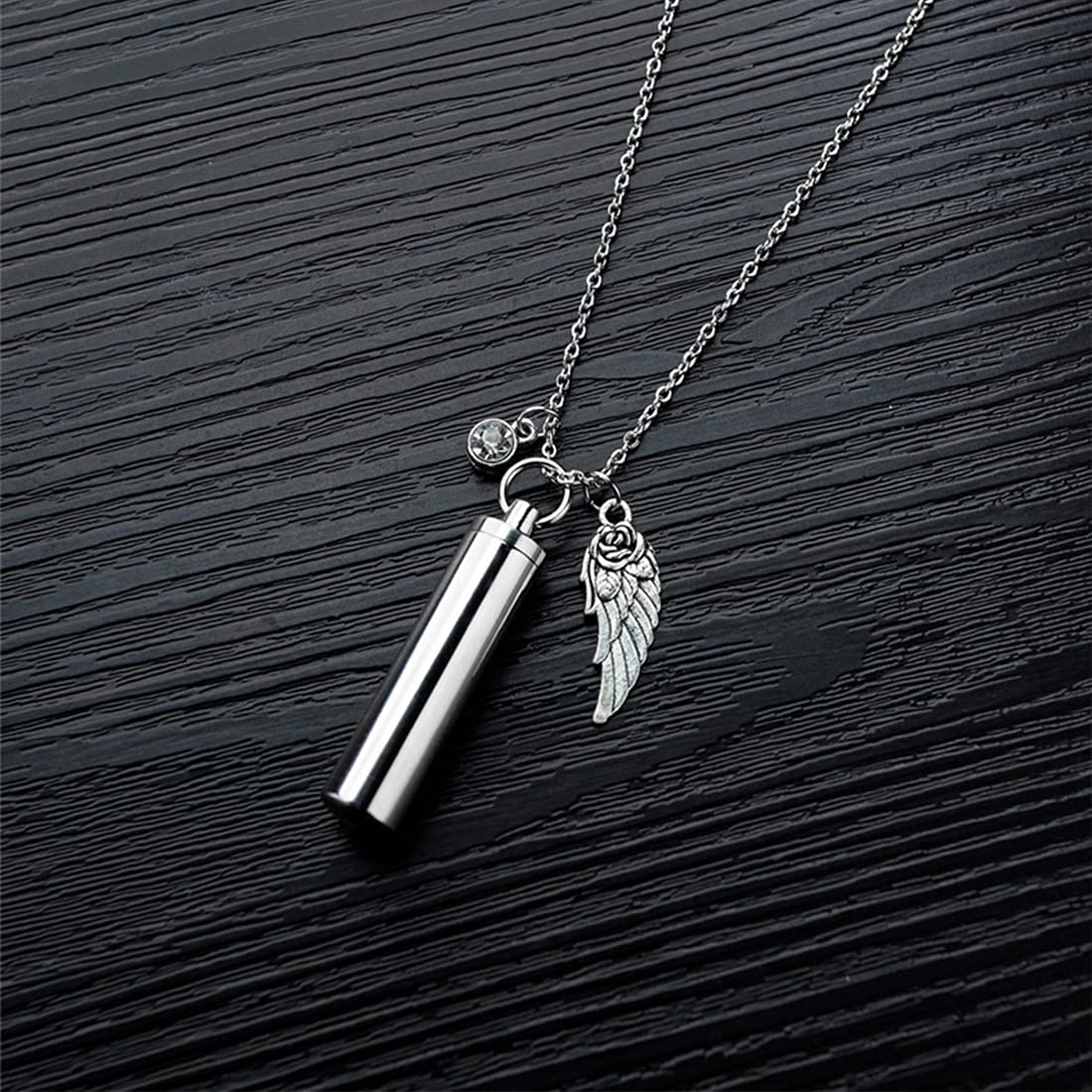 Rockyu メンズネックレス チタン製 シルバー メモリアル 遺骨ペンダント 円筒デザイン 500mmチェーン