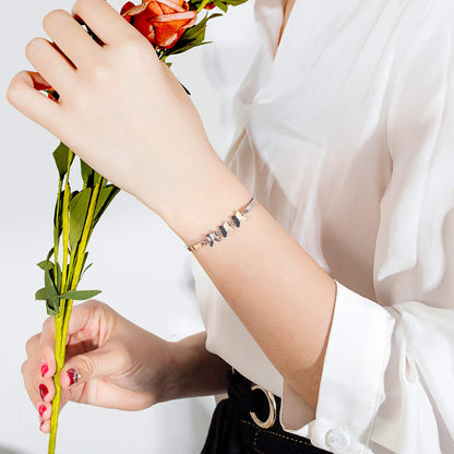 Rockyu レディース バタフライブレスレット シルバー＆ローズゴールド ステンレス製 蝶モチーフ