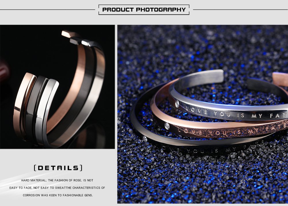 Rockyu ペアブレスレット｜刻印入りC型バングル Love you is my fate