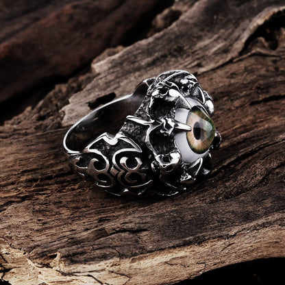 Rockyu 悪魔の目リング メンズ ステンレス製 アンティーク風 開運ファッションリング