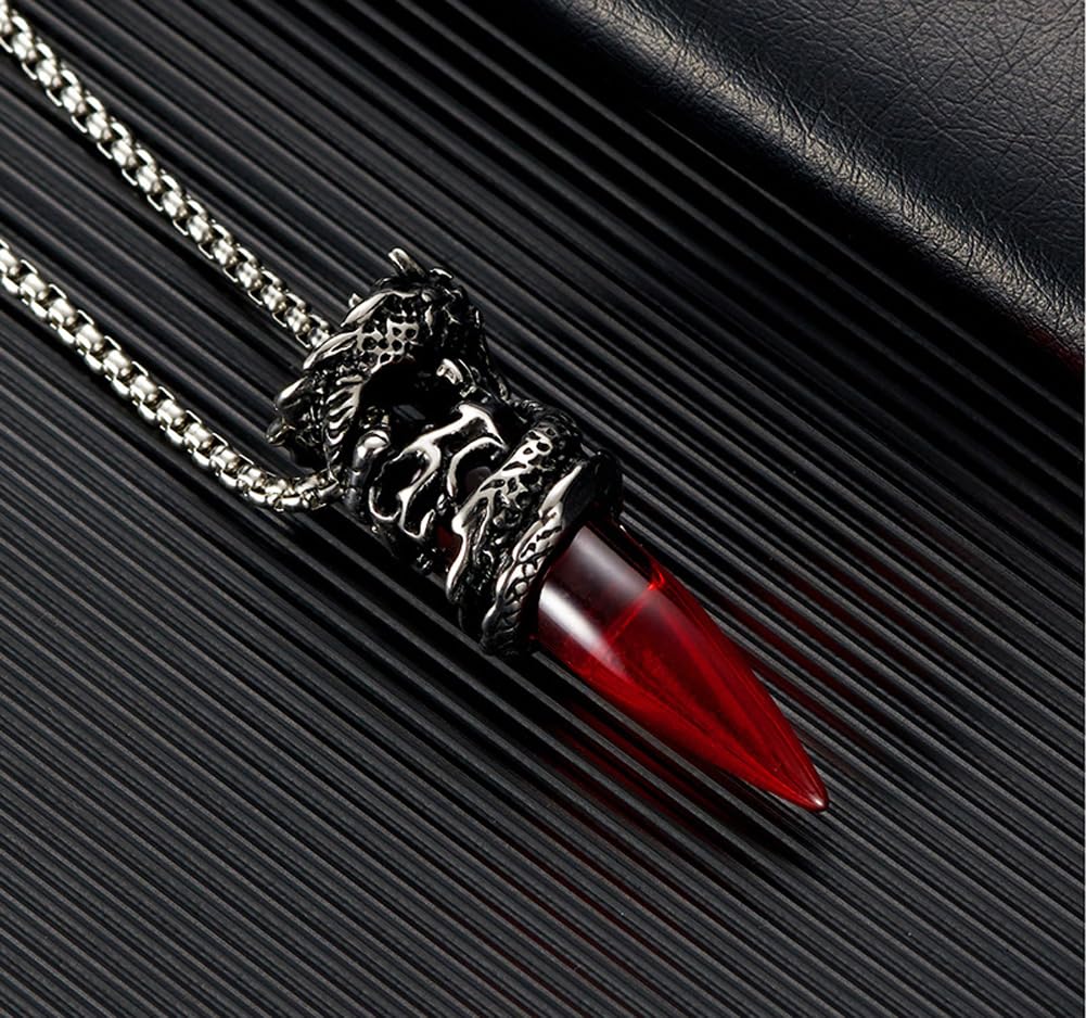 Rockyu メンズネックレス ドラゴンペンダント 牙モチーフ ステンレス製 金属アレルギー対応
