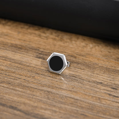 メンズ ピアス 六角形 ブラックポイント スタッドピアス ステンレス製 金属アレルギー対応 シルバー