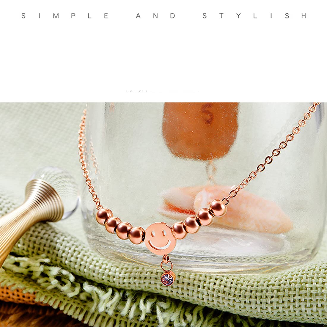 Rockyu アンクレット レディース スマイルビーズ チェーン チタン製 ハワイアン風