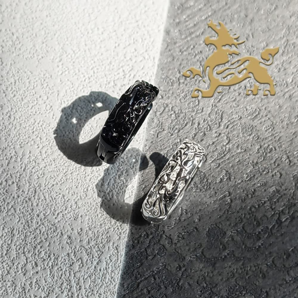 Rockyu メンズ フェイクピアス 貔貅モチーフ シルバー 透かし彫り ステンレス製 ノンホールタイプ