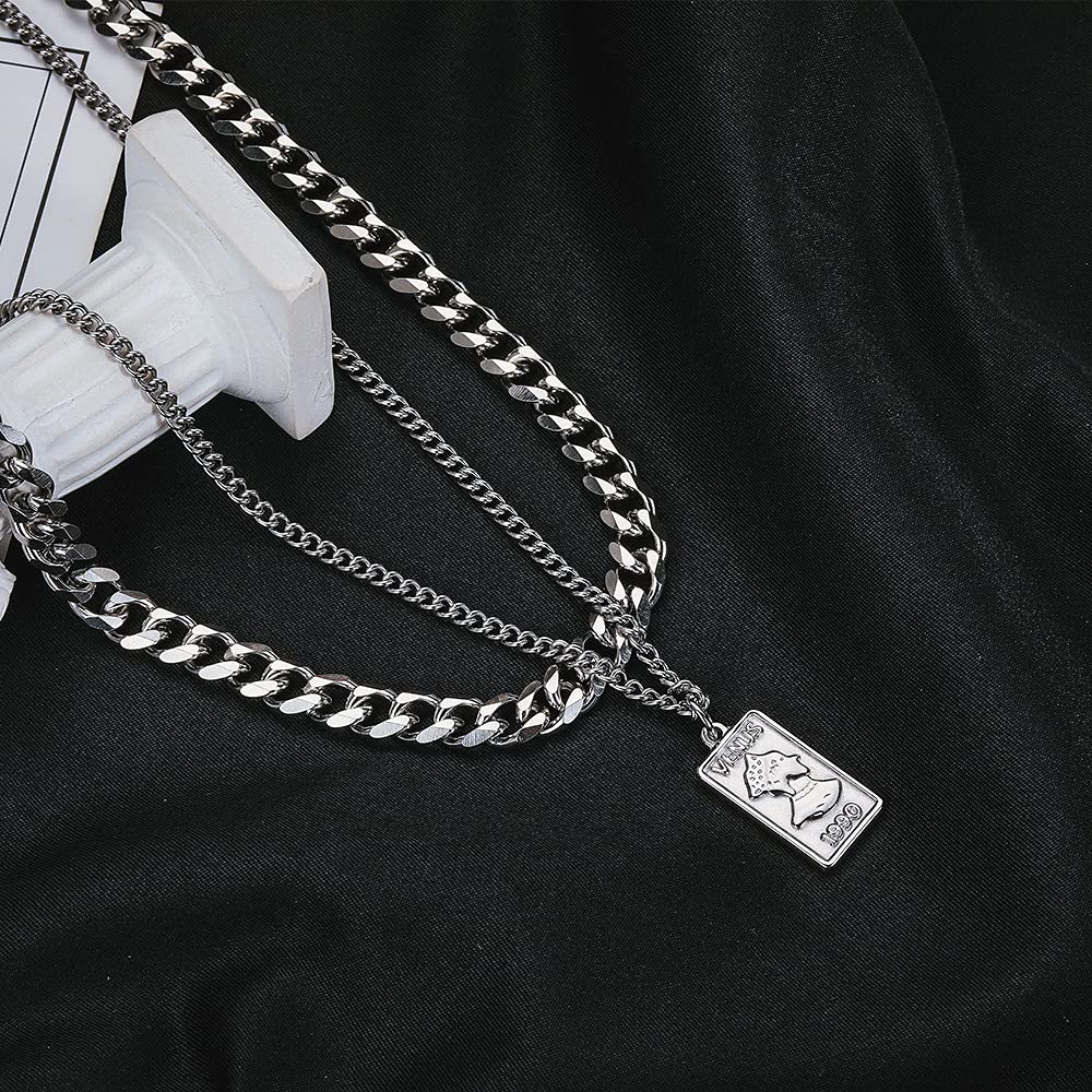 Rockyu メンズネックレス 二連チェーン シルバー ペンダント 喜平チェーンスタイル
