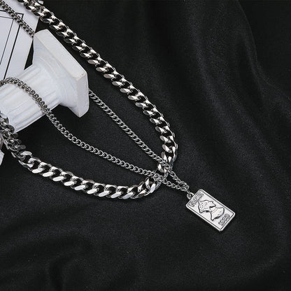 Rockyu メンズネックレス 二連チェーン シルバー ペンダント 喜平チェーンスタイル
