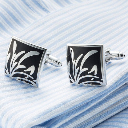 Rockyu ネクタイピン＆カフスボタン セット メンズ シルバー 唐草模様 ビジネス・結婚式用 ギフト