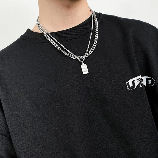 Rockyu メンズネックレス 二連チェーン シルバー ペンダント 喜平チェーンスタイル