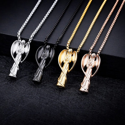 Rockyu メモリアルネックレス エンジェルデザイン レディース メンズ シルバー 羽根付き 天使ペンダント 遺骨入れ