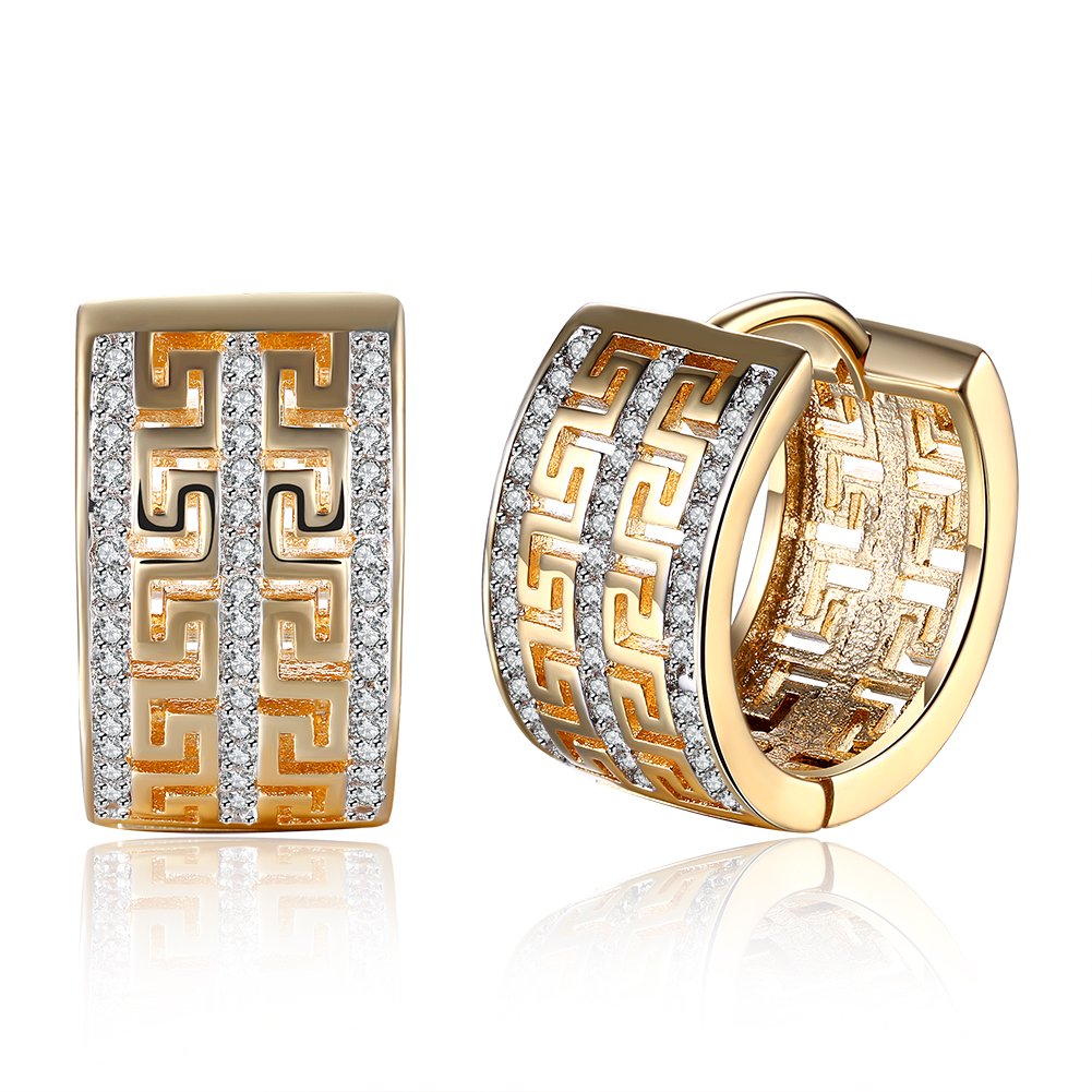 Rockyu ピアス レディース ゴールド ジルコニア 透かし 万里の長城デザイン アンティーク調